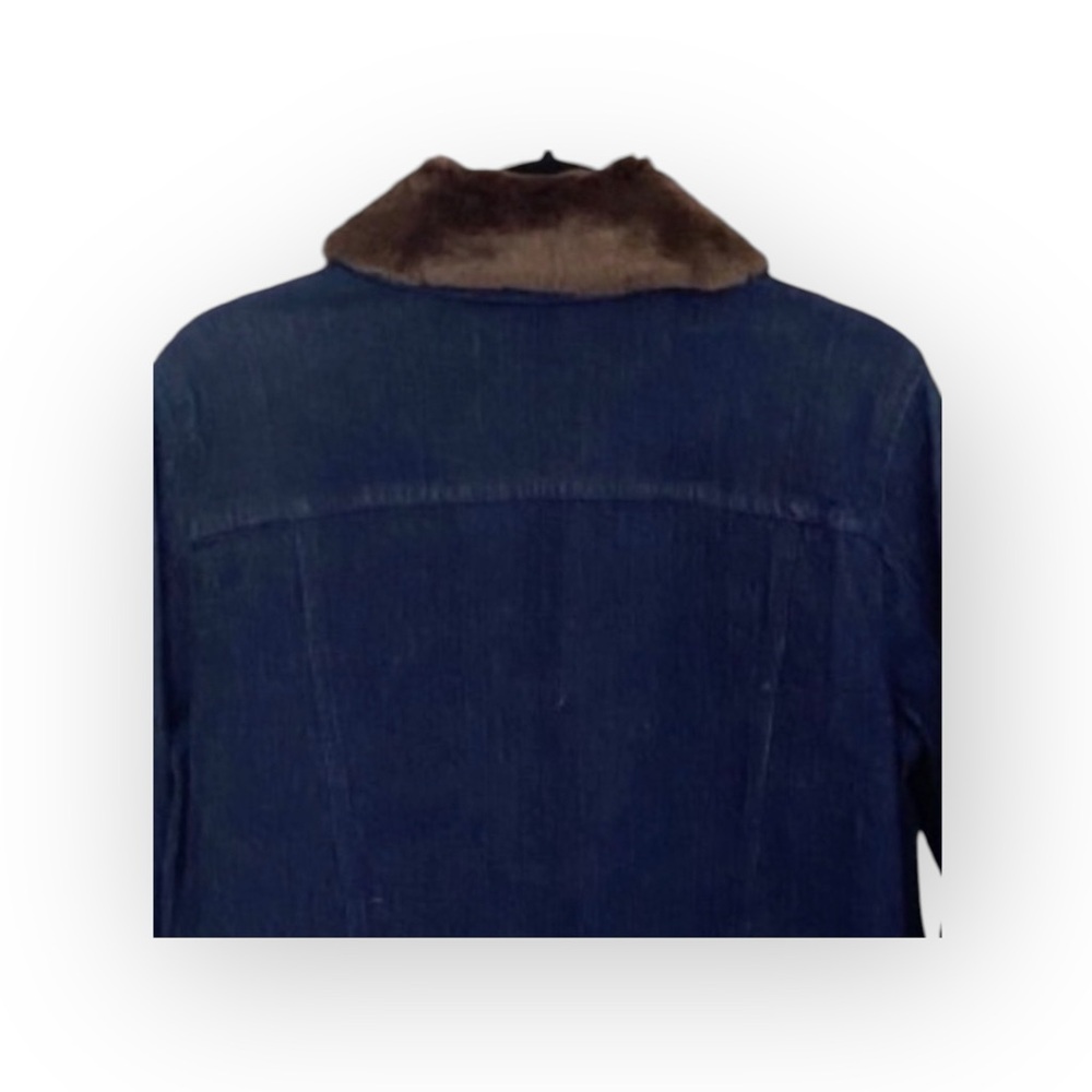 new Saks Fifth Avenue ✦ SFA S5A ✦ Vegan Fur Trim Denim Jacket ✦ Dark Indigo ✦ 10 - Picture 9 of 12